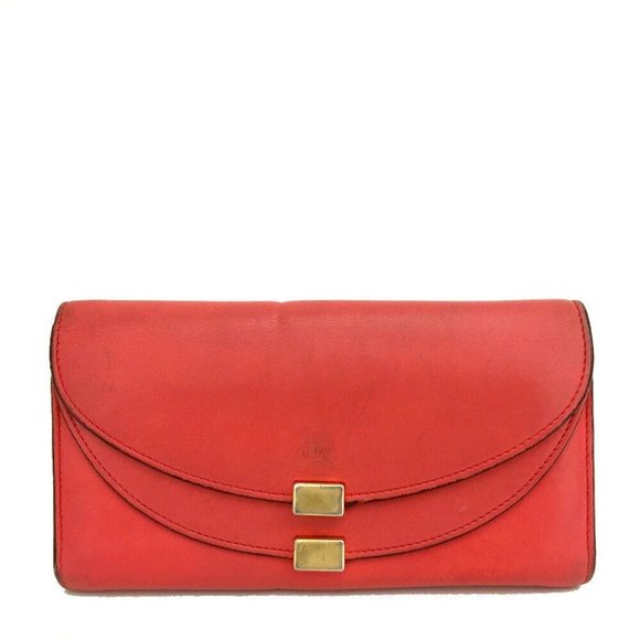 Chloe Red Leather Georgia XL Wallet w Double Snap Envelope Top - Picture 1 of 8